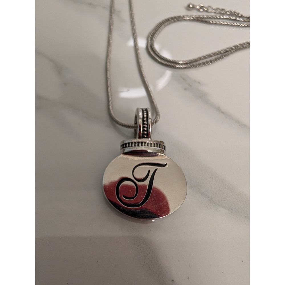 Ganz Initial T Necklace Silver Tone Snake Chain Script Letter Pendant 20 Inch